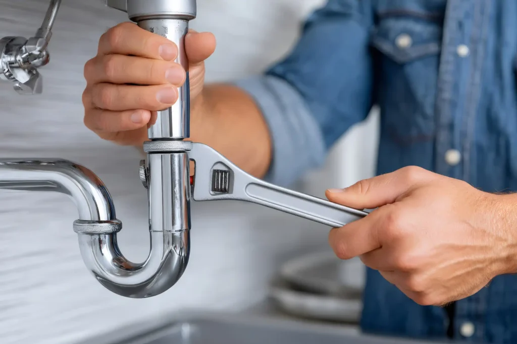 Emergency plumber arriving quickly with tools and equipment to fix urgent pipe leak and water damage in Dubai home with fast response