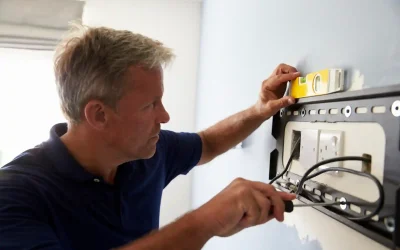 Licensed and experienced electrician repairing constantly tripping circuit breaker and testing electrical panel in spacious Dubai villa for safe operation