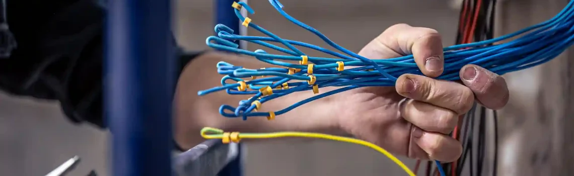 Skilled electrician using digital multimeter and advanced diagnostic equipment to identify and diagnose electrical fault and power issues in Dubai property