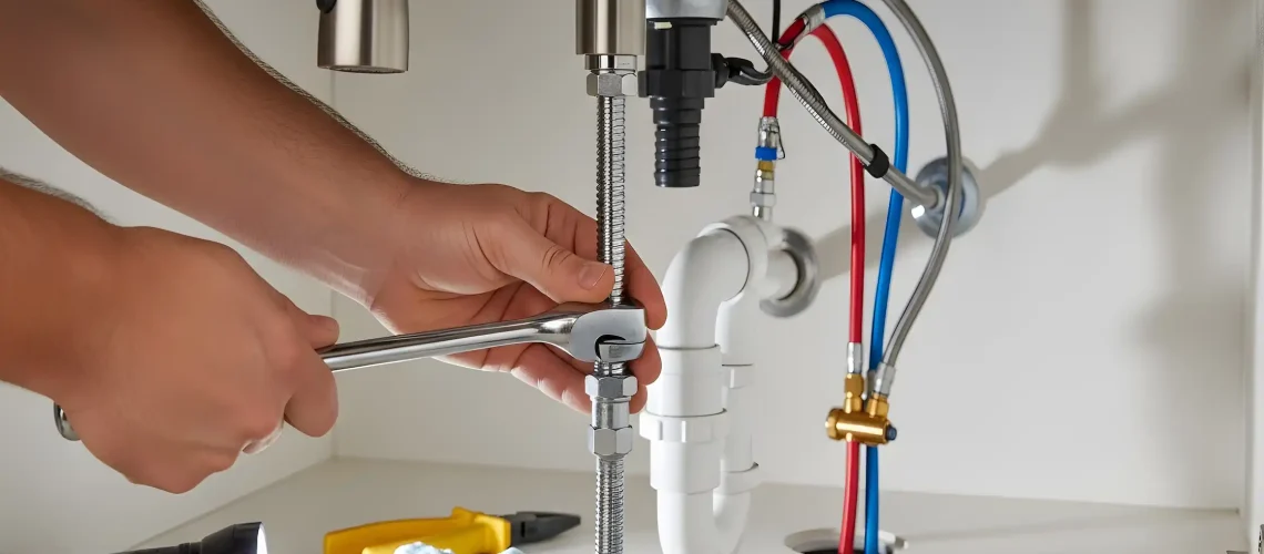 Skilled plumber fixing dripping kitchen faucet and replacing worn washers in Dubai home ensuring water conservation and stopping annoying leaks completely